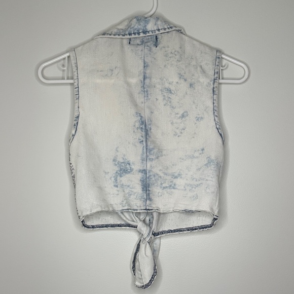 Faux Denim Sleeveless Tie-Front Top with Rhinestones - Picture 4 of 4